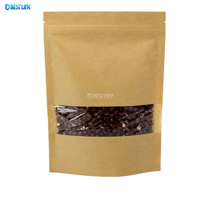 Coffee Packing Standing Pouch Foil Kraft Paper Bags with Clear Window for Food