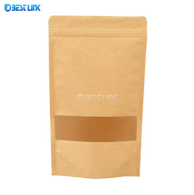 Custom Size Kraft Coffee Standing Pouch Food Grade Foil Kraft Paper Bags