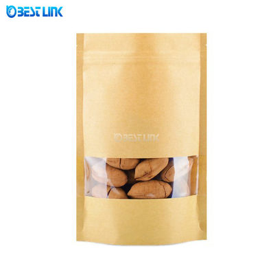 Custom Size Kraft Coffee Standing Pouch Food Grade Foil Kraft Paper Bags