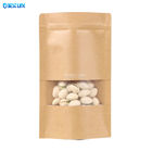 Plain Kraft Waterproof Zip-lock Standing Pouch Brown Paper Bags with Clear Window